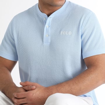 Polo Ralph Lauren - Polo Manches Courtes Waffle Logo Bleu Clair