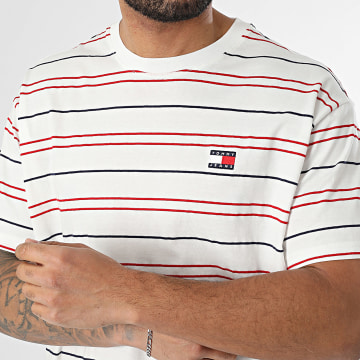 Tommy Jeans - Tee Shirt A Rayures Badge Stripe 0675 Blanc
