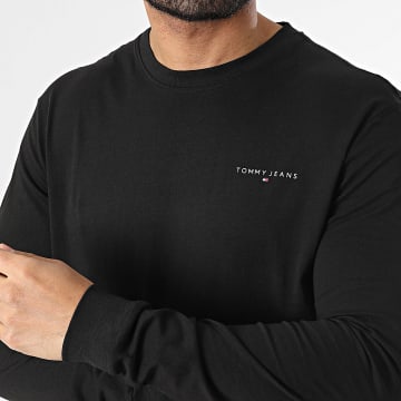 Tommy Jeans - Tee Shirt Manches Longues Slim Linear Chest 1138 Noir