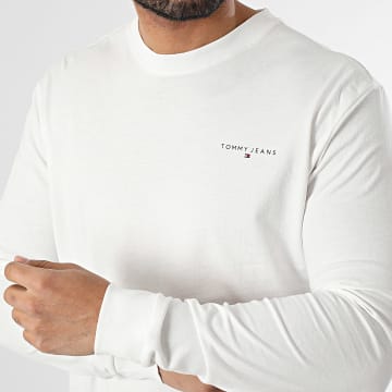 Tommy Jeans - Tee Shirt Manches Longues Slim Linear Chest 1138 Blanc