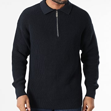 2Y Premium - Pull Col Zippé Bleu Marine