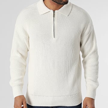 2Y Premium - Pull Col Zippé Blanc
