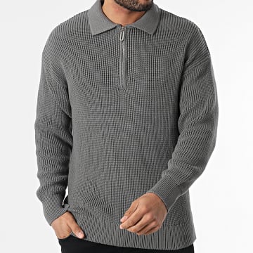 2Y Premium - Jersey con cuello de cremallera gris marengo