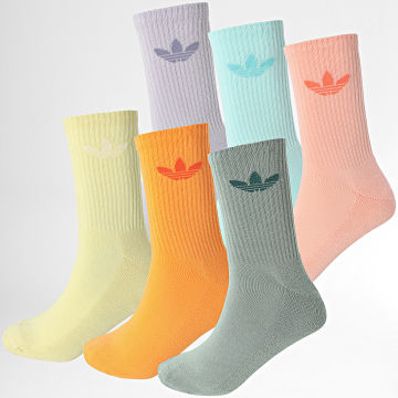 Adidas Originals - Lot De 6 Paires De Chaussettes Trefoil Crew JI9505 Jaune Rose Vert Bleu Orange Violet