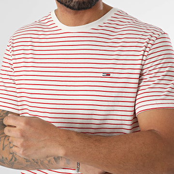 Tommy Jeans - Tee Shirt Stripe 0377 Blanc Rouge