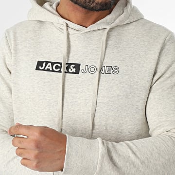 Jack And Jones - Sweat Capuche Corp Logo Beige Chiné