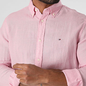 Tommy Hilfiger - Camisa de manga larga rosa 7539 de lino sólido teñido en pigmento