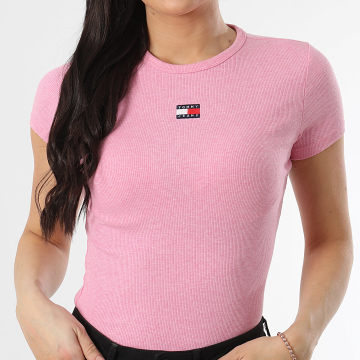 Tommy Jeans - Tee Shirt Slim Femme Badge 0463 Rose Chiné
