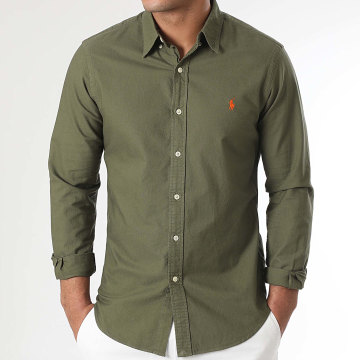 Polo Ralph Lauren - Chemise Manches Longues Slim Original Player Vert Kaki