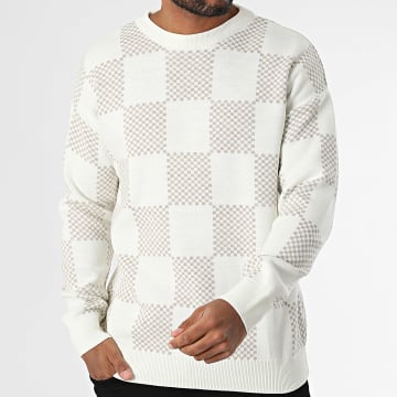 Ikao - Pull A Carreaux Blanc Beige