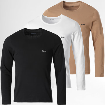 BOSS - Lot De 3 Tee Shirts Manches Longues 50492321 Noir Blanc Beige