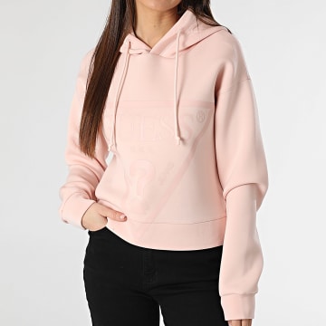 Guess - Sweat Capuche Crop Femme V2YQ08-K7UW2 Rose Clair