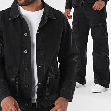 Ikao - Ensemble Veste Jean Et Pantalon Cargo Jean Noir