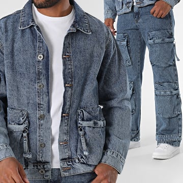 Ikao - Ensemble Veste Jean Et Pantalon Cargo Jean Bleu Denim