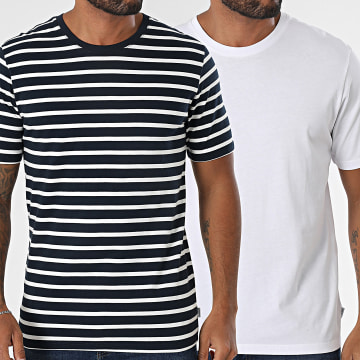 Jack And Jones - Lote de 2 camisetas básicas ecológicas azul marino blanco