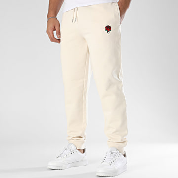 Luxury Lovers - Pantalón Jogging Bordado Rosas Beige