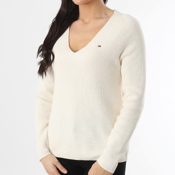 Tommy Hilfiger - Pull Col V Femme Cardi Stitch 4452 Beige Clair