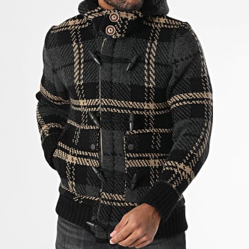 Armita - Dastan Gilet con cappuccio a quadri nero grigio beige