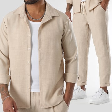 LBO - Ensemble Chemise Manches Longues Et Pantalon Effet Lin 1726 Beige