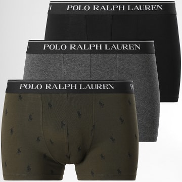 Polo Ralph Lauren - Lot De 3 Boxers Vert Kaki Gris Anthracite Chiné Noir