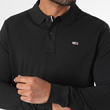 Tommy Jeans - Polo Manches Longues Slim Placket 0232 Noir