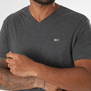 Tommy Jeans - Tee Shirt Col V Slim Jaspe 0364 Gris Anthracite Chiné