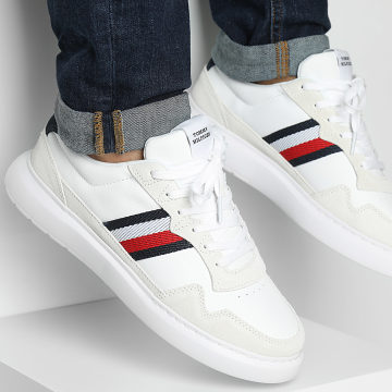 Tommy Hilfiger - Suela ligera Cupsole Mezcla Cuero Rayas 4889 Blanco Desert Sky