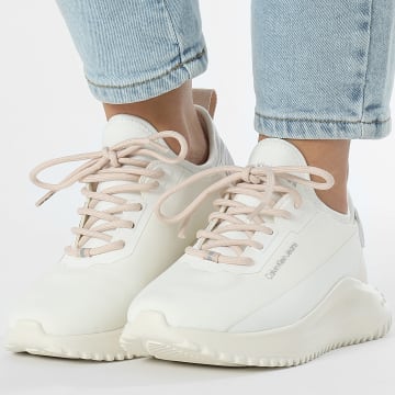 Calvin Klein - Zapatillas Mujer Eva Runner Sock Mix En Hitech 1665 Blanco Brillante Blanco Crema Rosa