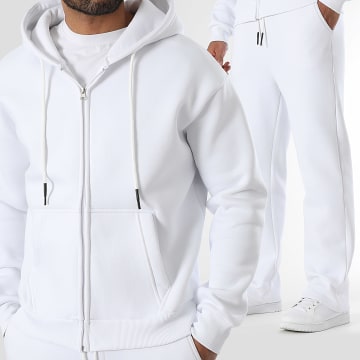 LBO - 3717 Set di pantaloni da jogging e felpa con zip e cappuccio bianchi