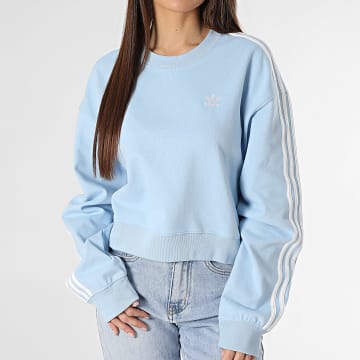 Adidas Originals - Sweat Crewneck Crop A Bandes Femme 3 Stripes JC8141 Bleu Clair