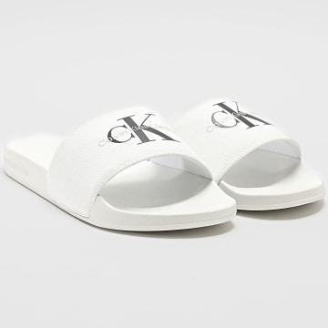 Calvin Klein - Claquettes Femme Slide Monogram 1835 Blanc