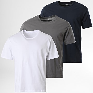 JJREBEL - Lot De 3 Tee Shirts Relax Bleu Marine Gris Anthracite Blanc