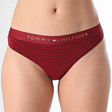Tommy Hilfiger - String A Rayures Femme Thong Lurex 5589 Bordeaux