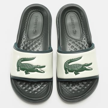 Lacoste - Claquettes Serve Slide Dual Logo Crocodile Vert Kaki Beige