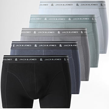 Jack And Jones - Lot De 5 Boxers Wyatt Solid Vert Bleu Clair Noir Gris Bleu