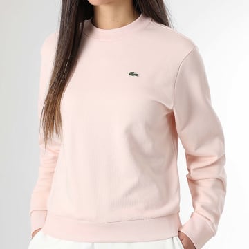 Lacoste - Sweat Crewneck Femme Logo Brodé Crocodile Relaxed Fit Rose
