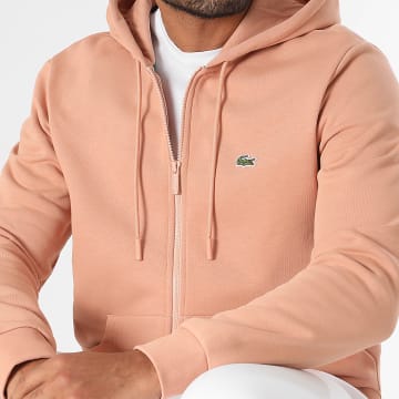Lacoste - Sweat Zippé Capuche Logo Brodé Crocodile Classic Fit Saumon