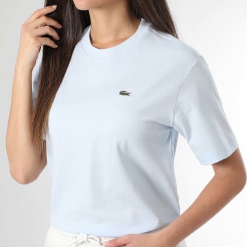 Lacoste - Tee Shirt Femme Logo Brodé Crocodile Relaxed Fit Bleu Clair