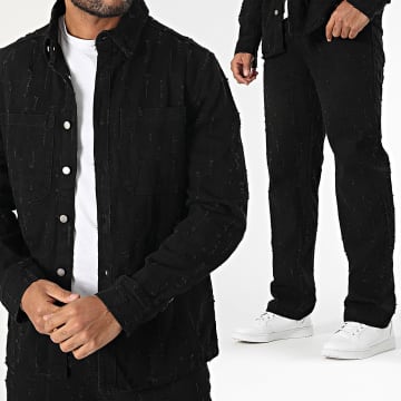 Uniplay - Conjunto de vaqueros negros y sobrecamisa vaquera