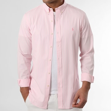 Polo Ralph Lauren - Chemise Manches Longues A Rayures Original Player Blanc Rose Clair