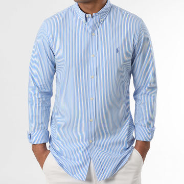 Polo Ralph Lauren - Chemise Manches Longues A Rayures Original Player Blanc Bleu Clair