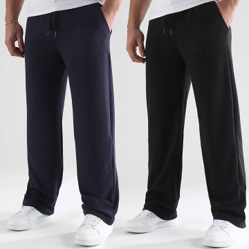 LBO - Lot De 2 Pantalons Jogging Waffle Large 1579 Noir Bleu Marine