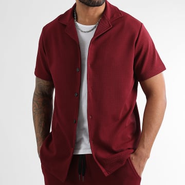 LBO - Chemise Manches Courtes Texturé Waffle 1574 Bordeaux
