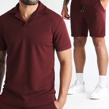 LBO - Ensemble Polo Et Short Jogging Texturé Waffle 1762 Bordeaux