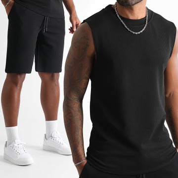 LBO - Waffle Textured Tank Top and Jogging Short Set 1755 Black