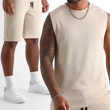 LBO - Waffle 1757 Beige Textured Jogging Short & Top Set
