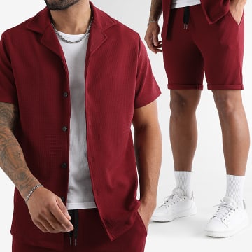 LBO - Conjunto de camisa de manga corta y pantalón corto Waffle 1760 Burdeos