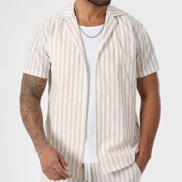 LBO - Chemise Manches Courtes A Rayures Larges 1565 Beige Blanc