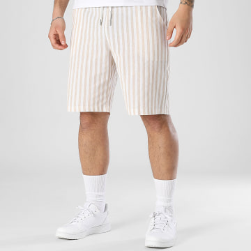 LBO - Short Chino A Rayures Larges 1605 Beige Blanc
