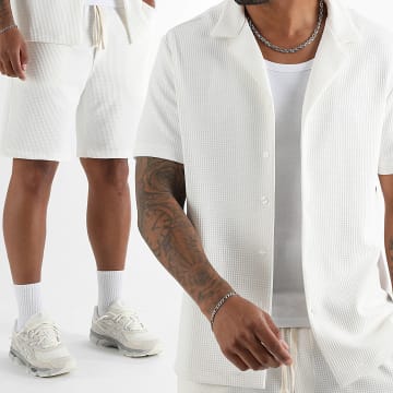 LBO - Short Sleeve Shirt and Textured Jogging Short Set 2124 Light Beige